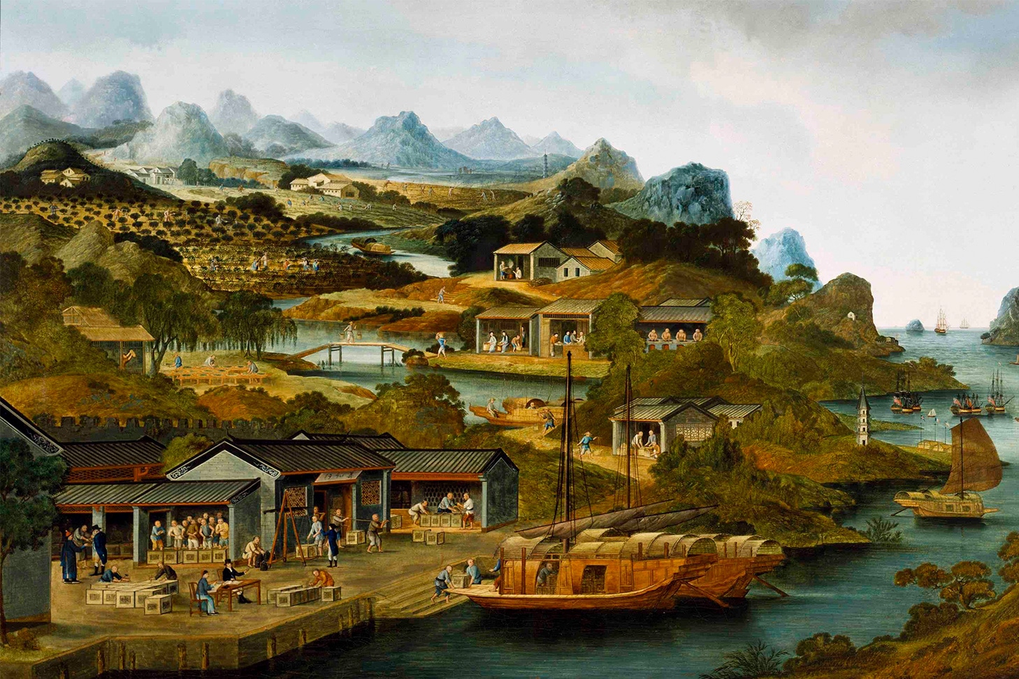 Chinese tea culture-Guangzhou Harbour-circa 1790