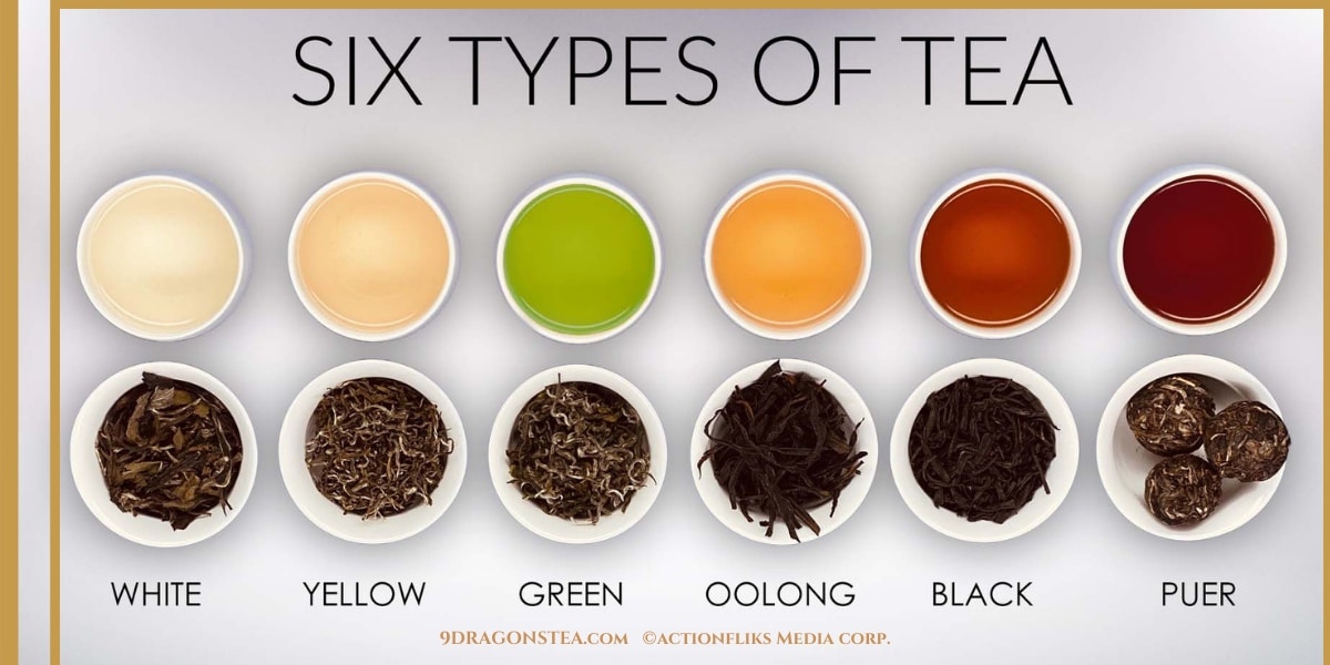 six types of tea-black tea-oolong tea-green tea-white tea-yellow tea
