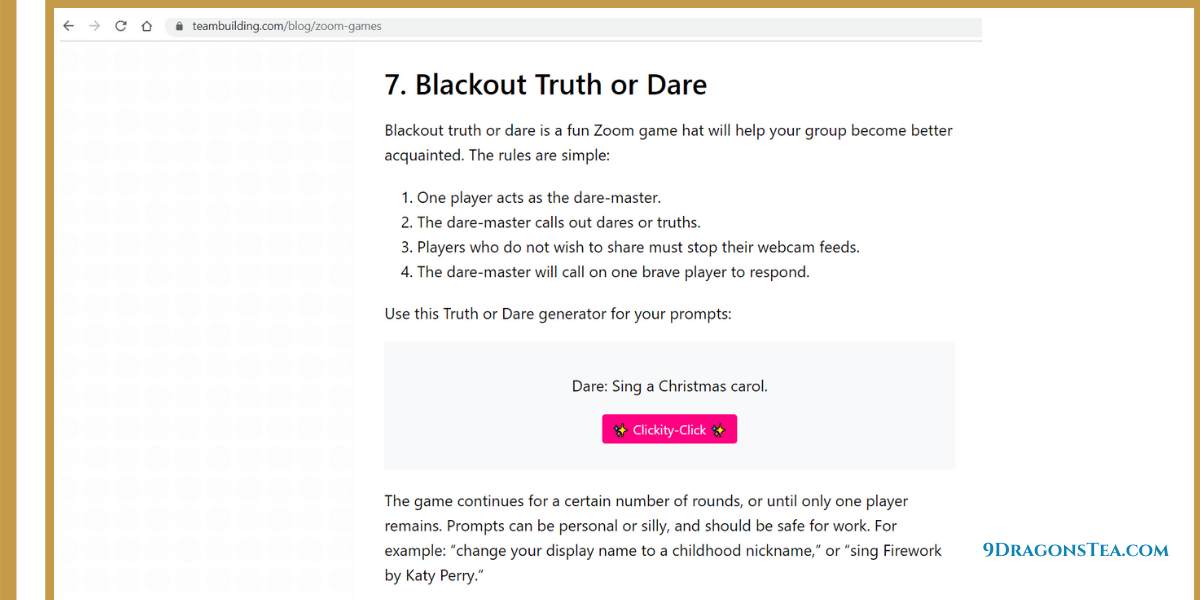 how to host a virtual tea party-blackout truth or dare game