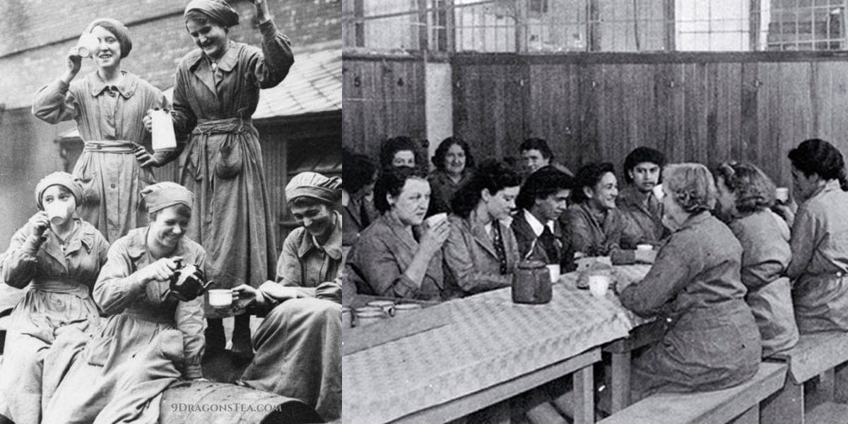 factory workers taking tea break-victorian era-british tea culture