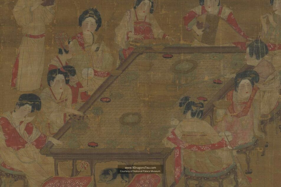 chinese tea history historical painting imperial court ladies having tea party tang dynasty