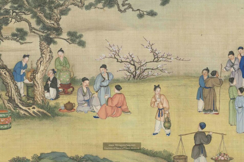 chinese tea history historical painting people tea tasting in spring market qing dynasty